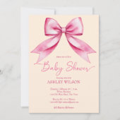 Roze strik lint baby shower schattig elegant kaart (Voorkant)