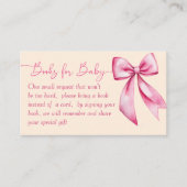 Roze strik lint baby shower schattige boeken aanvr informatiekaartje (Voorkant)