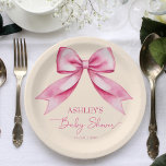 Roze strik lint baby shower schattige elegante sja papieren bordje<br><div class="desc">Roze strik lint baby shower schattige elegante sjabloon papier borden gepersonaliseerde baby meisje baby shower servies decor  lint zacht roze partij borden</div>