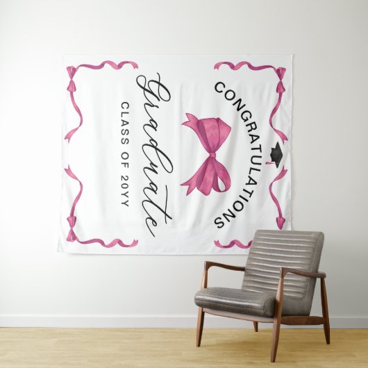 Roze strik lint congrats afstudeer achtergrond wandkleed (In Situ (horizontaal))