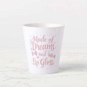 Roze strik lint "Dromen en lipgloss" citaat Latte Mok