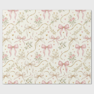 Roze strik lint en vintage botanische inpakpapier