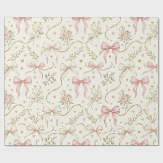 Roze strik lint en vintage botanische inpakpapier