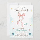 Roze strik lint sterren harten Baby shower Kaart (Voorkant)