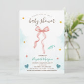Roze strik lint sterren harten Baby shower Kaart (Staand voorkant)