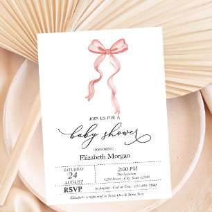 Roze strik lint stippen baby shower kaart