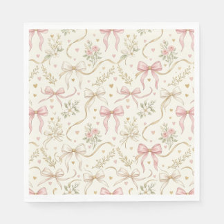 Roze strik lint vintage bloemige papieren servette servet