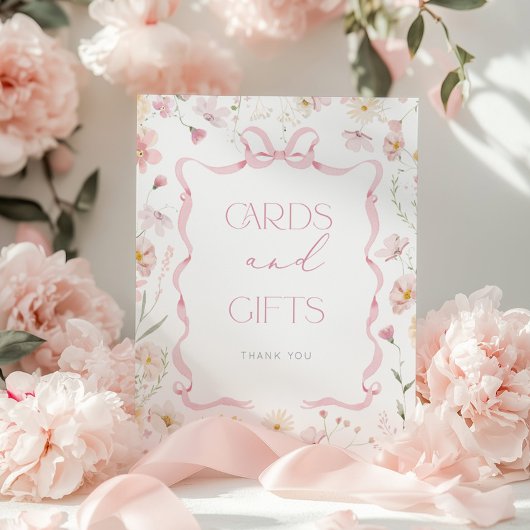 Roze strik lint Wildflower Kaarten en cadeaus Poster