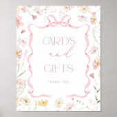 Roze strik lint Wildflower Kaarten en cadeaus Poster (Voorkant)