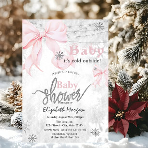 Roze strik lintverlichting baby shower kaart