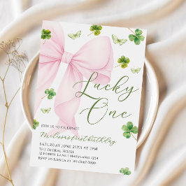 Roze Strik Lucky One Klaverblad 1e Verjaardag Kaart