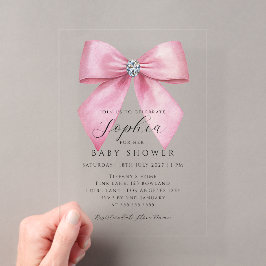 Roze Strik Meisje Baby Shower Acryl Uitnodigingen