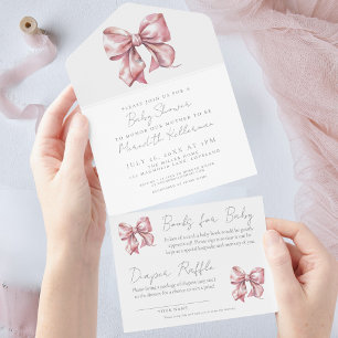 Roze Strik Meisje Baby Shower All In One Uitnodiging