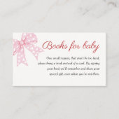Roze Strik Meisje Baby Shower Boeken voor Baby Informatiekaartje (Voorkant)