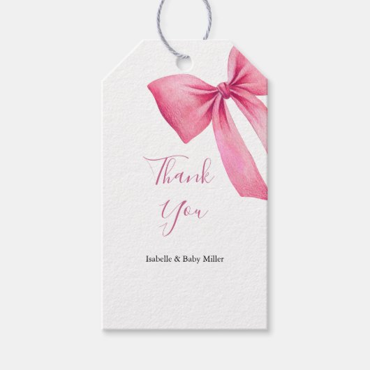 Roze Strik Meisje Baby Shower Cadeaulabel (Voorkant)