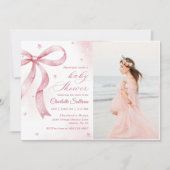 Roze Strik Meisje Baby Shower Feest Kaart (Voorkant)