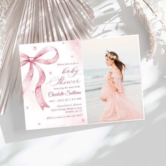 Roze Strik Meisje Baby Shower Feest Kaart