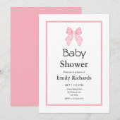 Roze Strik Meisje Baby Shower Kaart (Voorkant / Achterkant)