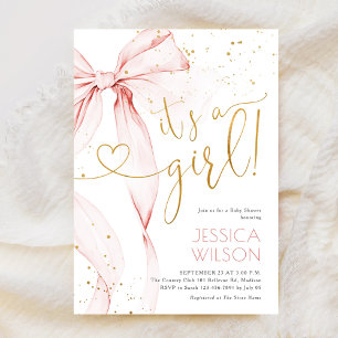 Roze Strik Meisje Baby Shower Kaart