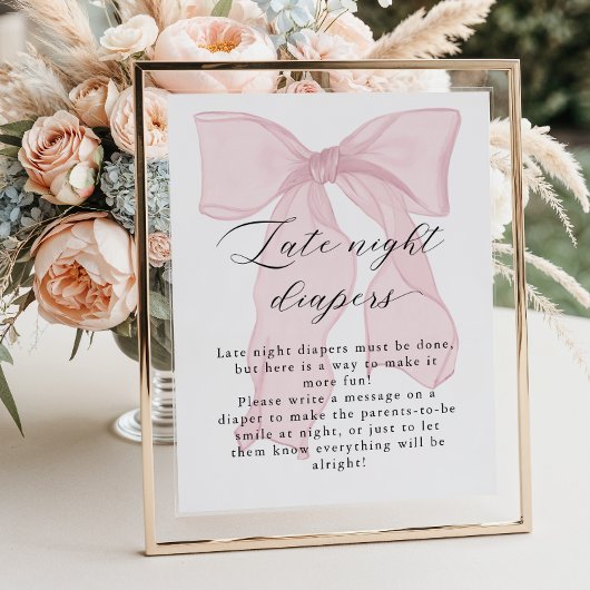 Roze Strik Meisje Baby Shower Late Night Luiers Poster