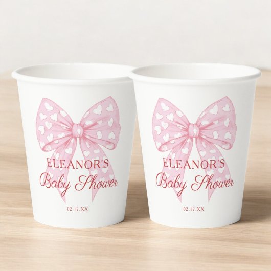 Roze Strik Meisje Baby Shower Papieren Bekers