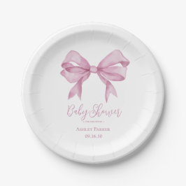 Roze Strik Meisje Baby Shower Papieren Bordje