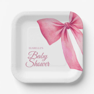 Roze Strik Meisje Baby Shower Papieren Bordje