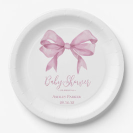 Roze Strik Meisje Baby Shower Papieren Bordje