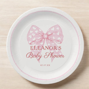 Roze Strik Meisje Baby Shower Papieren Bordje