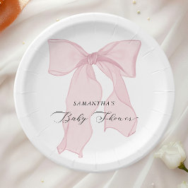 Roze Strik Meisje Baby Shower Papieren Bordje
