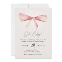 Roze Strik Meisje Baby Shower Uitnodiging