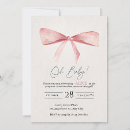 Roze Strik Meisje Baby Shower Uitnodiging
