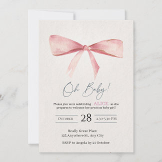 Roze Strik Meisje Baby Shower Uitnodiging