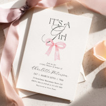 Roze Strik Meisje Baby Shower Uitnodiging