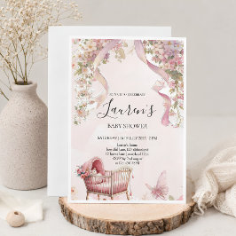 Roze Strik Meisje Baby Shower Uitnodiging