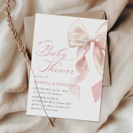 Roze Strik Meisje Baby Shower Uitnodiging