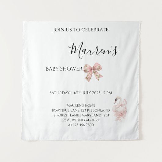 Roze Strik Meisje Baby Shower Wandkleed (Voorkant)