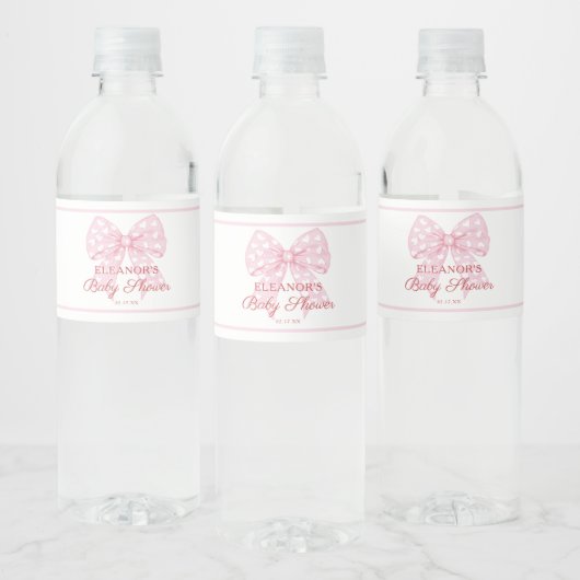 Roze Strik Meisje Baby Shower Waterfles Etiket (Flessen)