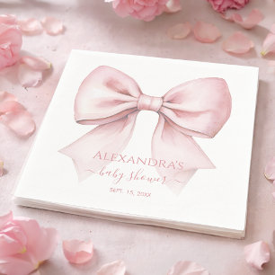Roze Strik Meisje Baby Shower Waterverf Coquette Servet
