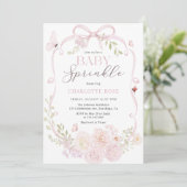 Roze Strik Meisje Baby Sprinkle Uitnodiging (Staand voorkant)