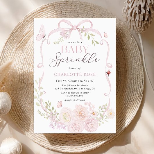 Roze Strik Meisje Baby Sprinkle Uitnodiging