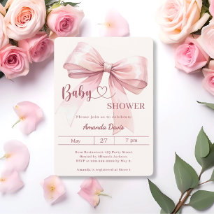 Roze strik meisje beige crèmekleurige Baby Shower Kaart