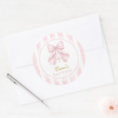 Roze Strik Meisje Doop Ronde Sticker (Envelop)