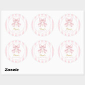Roze Strik Meisje Doop Ronde Sticker (Vel)