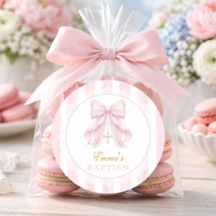 Roze Strik Meisje Doop Ronde Sticker