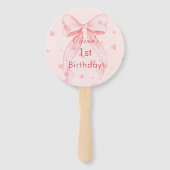 Roze Strik Meisje Eerste Verjaardag Handwaaier (Achterkant)