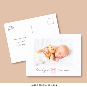 Roze Strik Meisje Foto Moderne Baby Shower Bedankt Briefkaart