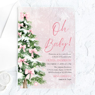 Roze Strik Meisje Kerstboom Oh Baby Baby Shower Acryl Uitnodigingen