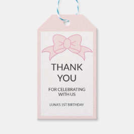 Roze Strik Meisje Kinderen 1e Verjaardag Cadeaulabel