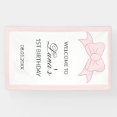 Roze Strik Meisje Kinderen 1e Verjaardag Spandoek (Horizontaal)